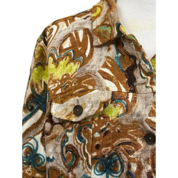 Chico's brown/tan cotton tapestry Jacket, 70s inspired, eclectic, statement - Picture 4 of 6